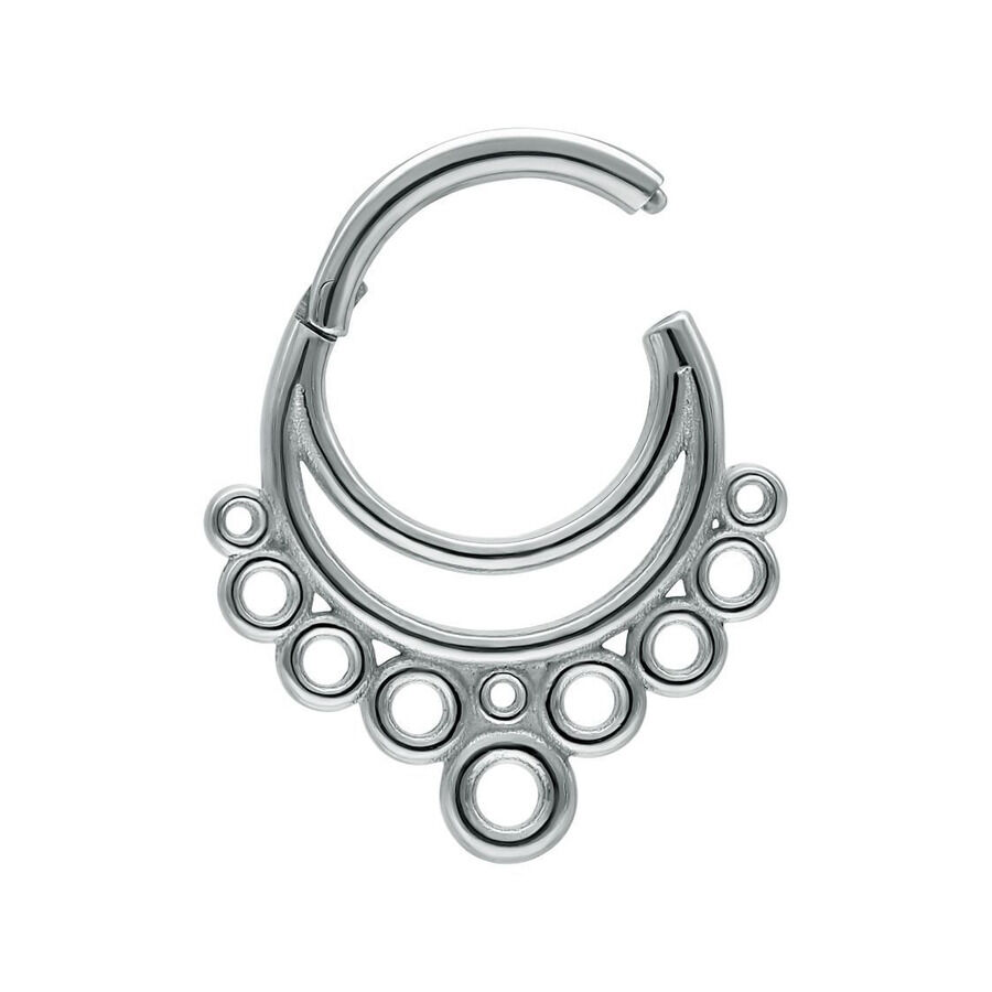 Silberner Septum Clicker mit Bubble Design auf weißem Hintergrund