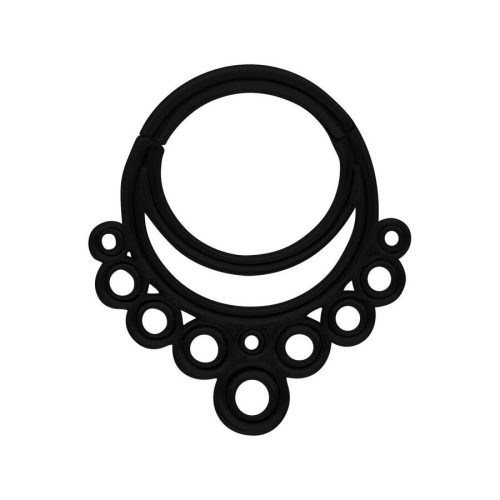 Schwarzer Septum Clicker mit Bubble-Design aus Chirurgenstahl auf weißem Hintergrund