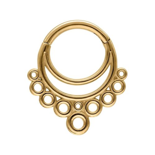 Goldener Septum Clicker mit kreisförmigem Design auf weißem Hintergrund