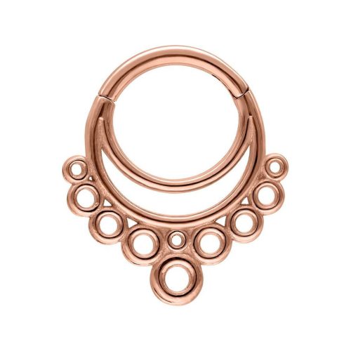 Roségoldener Septum Clicker mit Bubble Design auf weißem Hintergrund