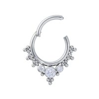 Silberner Septum Clicker mit klaren Kristallen auf weißem Hintergrund