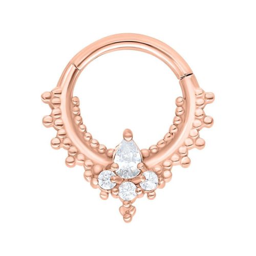 Roségoldener Piercingring mit Kristallverzierung auf weißem Hintergrund