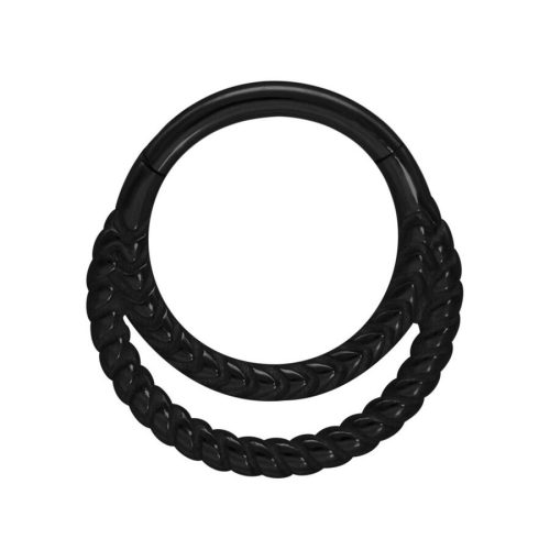 Schwarzer Piercingring mit doppelt gedrehter Optik auf weißem Hintergrund