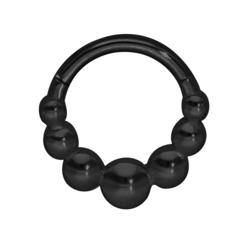 Schwarzer Piercingring mit Kugeldesign auf weißem Hintergrund