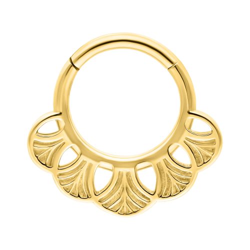 Goldener Septum Clicker mit Ginkgo-Design auf weißem Hintergrund