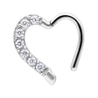 Silberner Herz-Piercingring mit klaren Kristallen auf weißem Hintergrund