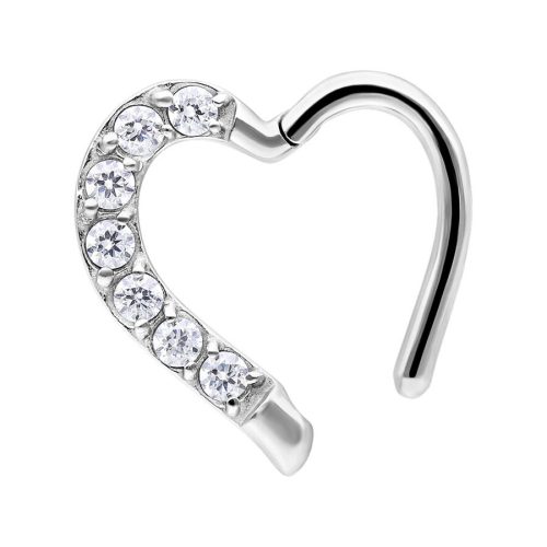 Silberner Herz-Piercingring mit klaren Kristallen auf weißem Hintergrund