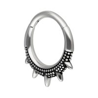 Silberner und schwarzer Piercingring mit stachelartigem Design auf weißem Hintergrund