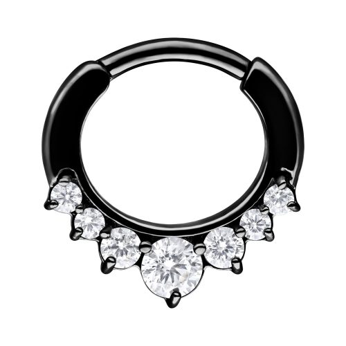 Schwarzer Septum Clicker aus Chirurgenstahl mit klaren Kristallen, 1,2 mm Stärke