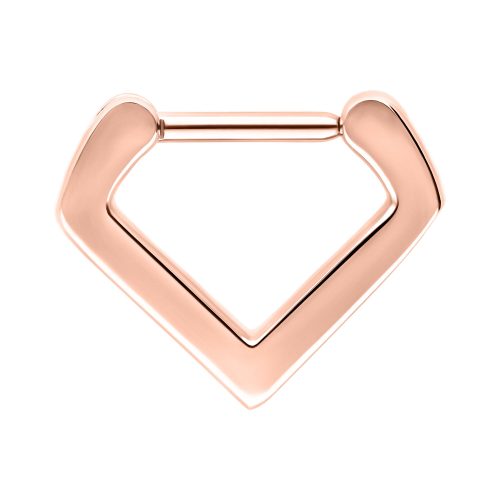 Roségoldener Triangle Septum Clicker aus Chirurgenstahl 316L vor weißem Hintergrund