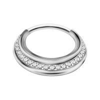Silberner Septum Clicker mit Kristallreihe, 1.2 mm Stärke, 8.0 mm Durchmesser