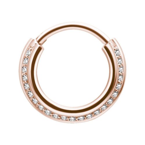 Roségoldener Septum Clicker mit Kristallverzierung auf weißem Hintergrund