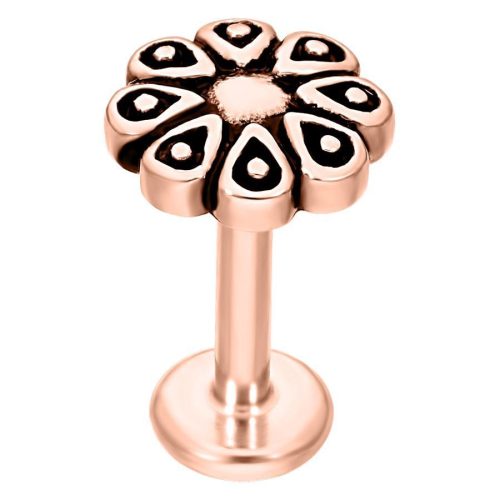 Blossom Labret in Roségold mit floralem Design auf weißem Hintergrund