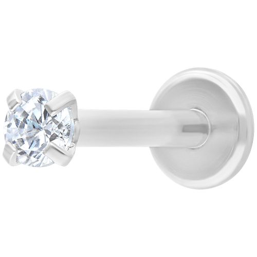 Silbernes Labret mit rundem Kristall auf weißem Hintergrund