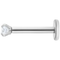 Silbernes Labret mit rundem, klarem Kristall auf weißem Hintergrund