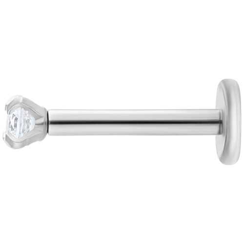 Silbernes Labret mit rundem, klarem Kristall auf weißem Hintergrund