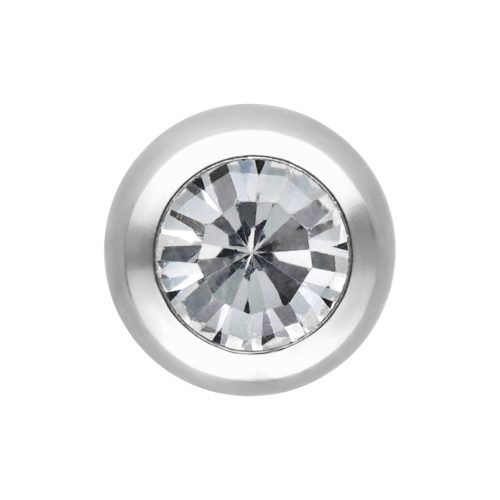 Silberner facettierter Piercing-Aufsatz mit klarem Kristall auf weißem Hintergrund
