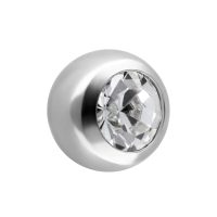 Silberne 2,5 mm Kugel mit klarem facettiertem Kristall auf weißem Hintergrund