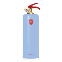 Blauer Feuerlöscher mit rotem Griff auf weißem Hintergrund