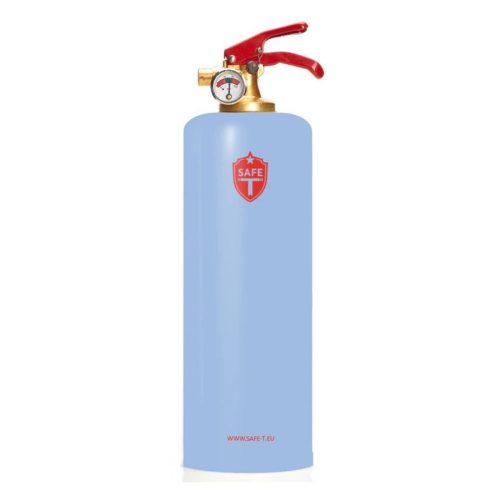 Blauer Feuerlöscher mit rotem Griff auf weißem Hintergrund