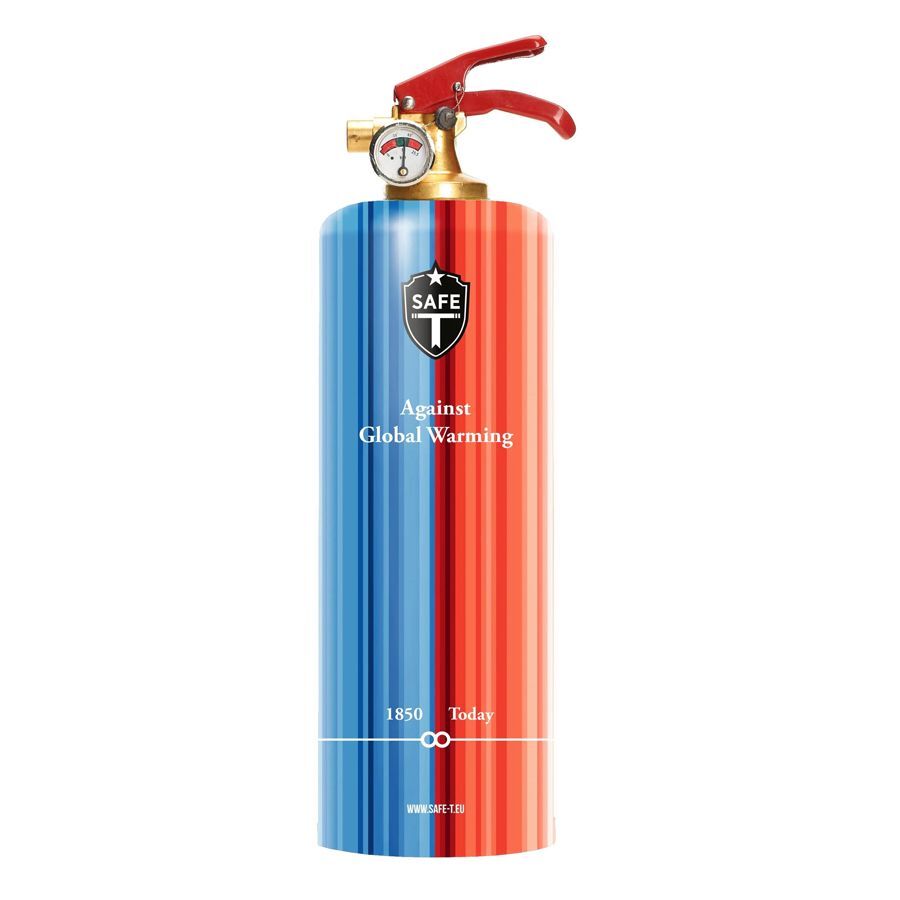 Blau-roter Feuerlöscher mit SafeT-Logo auf weißem Hintergrund