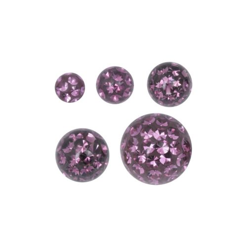 Fünf Amethystfarbene Piercing Aufsätze auf weißem Hintergrund