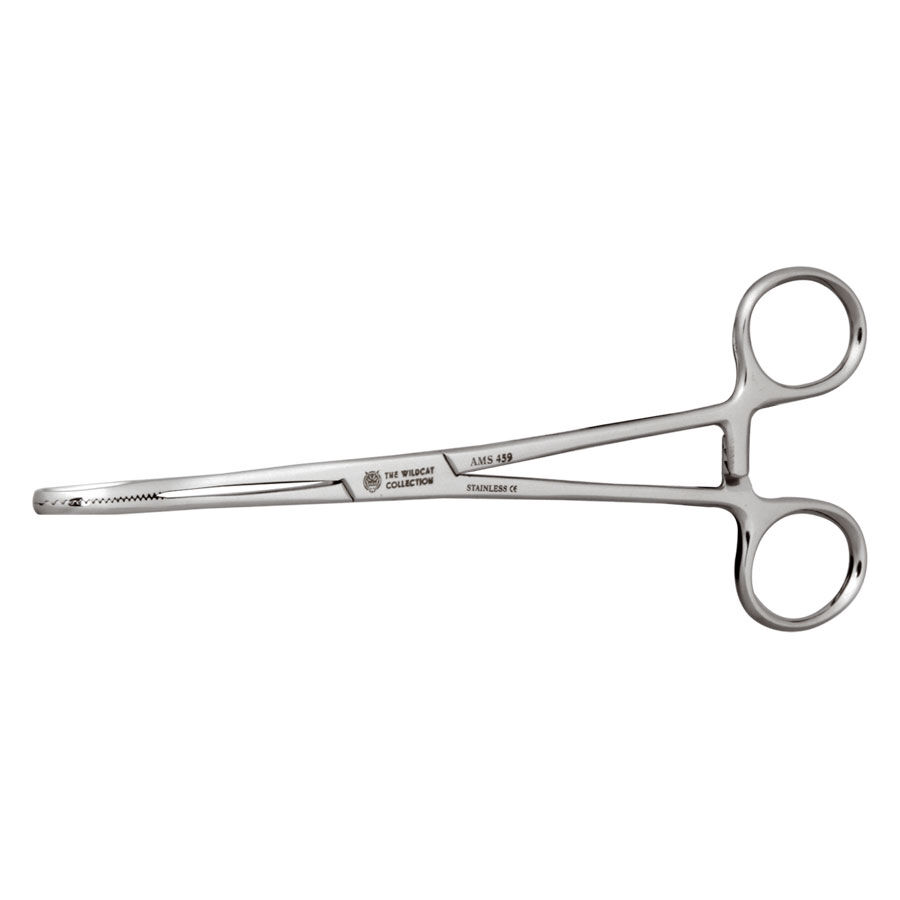 Silberne Edelstahl Piercing Zange auf weißem Hintergrund