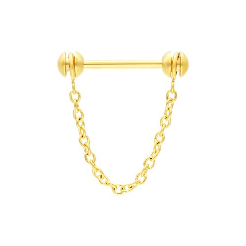 Goldene Nippelkette mit drehbaren Kugeln auf weißem Hintergrund