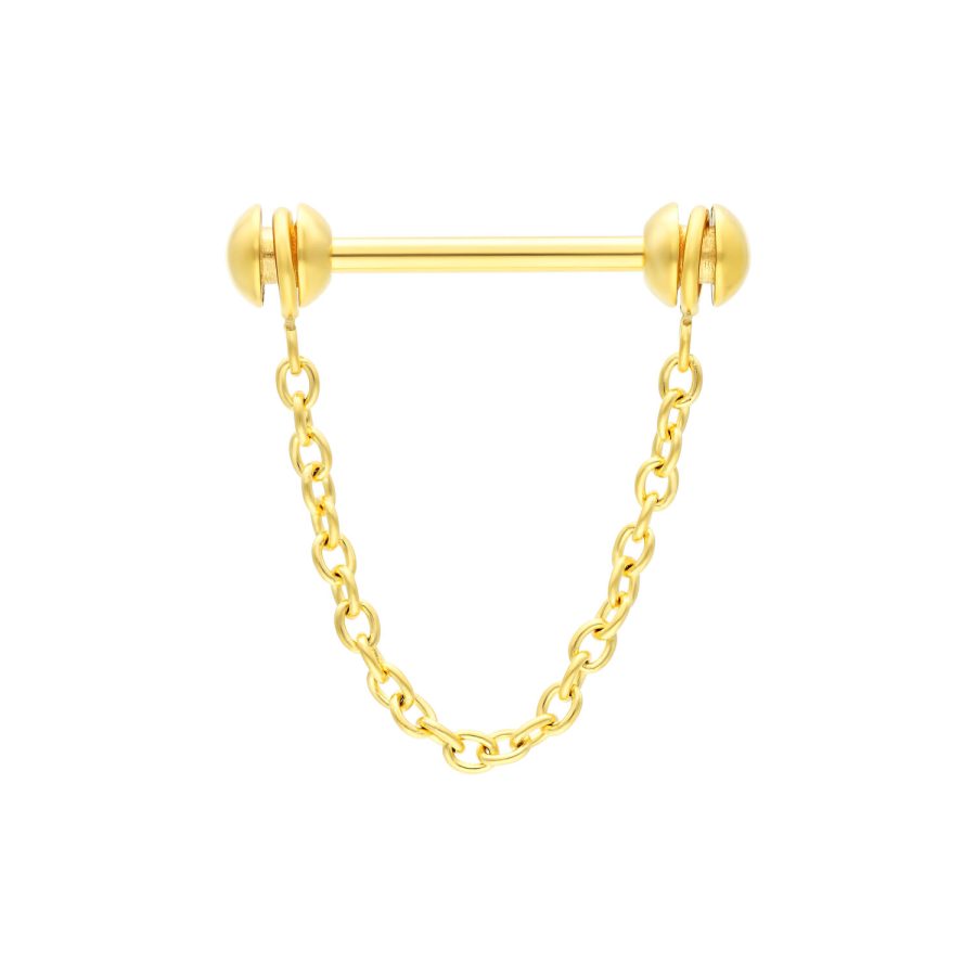 Goldene Nippelkette mit drehbaren Kugeln auf weißem Hintergrund