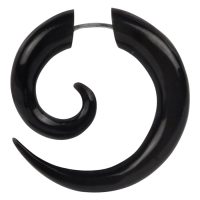 Schwarzer Spiral-Ohrstecker aus Horn, 1.6 mm Stärke, auf weißem Hintergrund