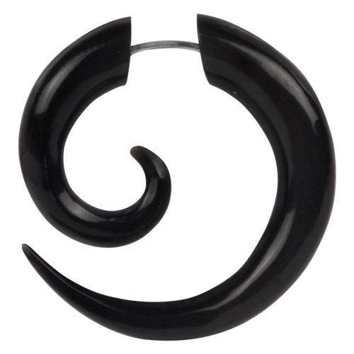 Schwarzer Spiral-Ohrstecker aus Horn, 1.6 mm Stärke, auf weißem Hintergrund