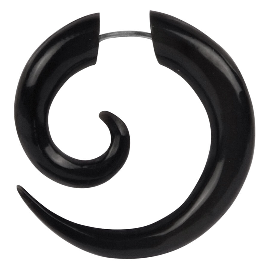 Schwarzer Spiral-Ohrstecker aus Horn, 1.6 mm Stärke, auf weißem Hintergrund
