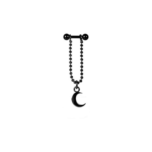 Schwarzes Mond Ohr Piercing mit Kette aus Chirurgenstahl