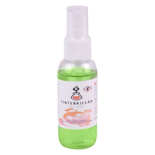Grüne Tadoo Tintenkillah 50 ml Sprayflasche mit weißem Etikett auf weißem Hintergrund