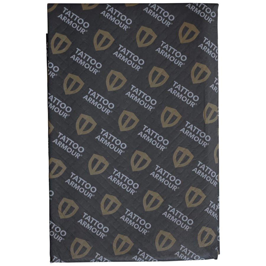 Schwarzes Tattoo Armour Blatt mit goldenen Logos, Größe XL