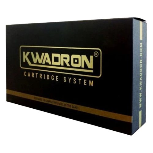 Schwarze Kwadron-Verpackung mit goldener Aufschrift auf weißem Hintergrund