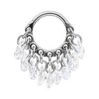 Silberner Hinged Ring aus Titan mit klaren Kristallen auf weißem Hintergrund