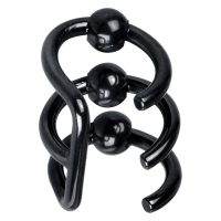 Drei schwarze Ohrstecker aus Chirurgenstahl in Spiralform auf weißem Hintergrund