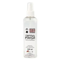 Transparente 240 ml Sprühflasche mit Tattoofinish-Logo auf weißem Hintergrund
