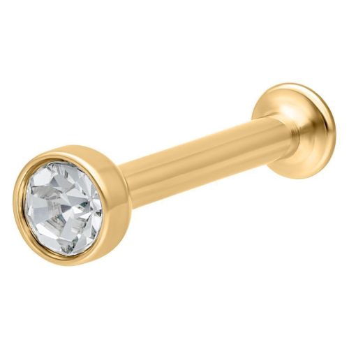 Goldenes Labret mit Kristallspitze auf weißem Hintergrund