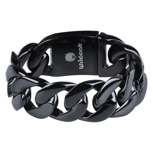 Schwarzes geflochtenes Armband aus Chirurgenstahl, Länge 190 mm, auf weißem Hintergrund