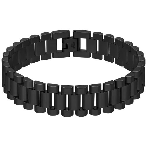Schwarzes unisex Armband aus Chirurgenstahl 316L auf weißem Hintergrund