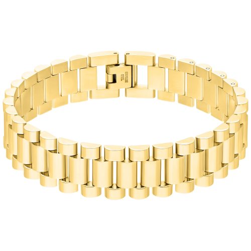 Elegantes goldenes Uhrenarmband aus Chirurgenstahl auf weißem Hintergrund