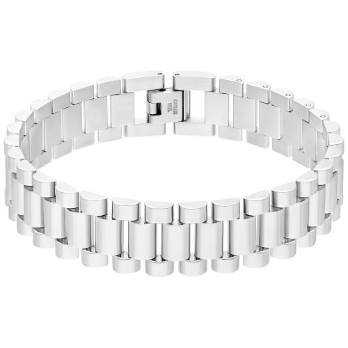 Unisex Armband aus silbernem Chirurgenstahl auf weißem Hintergrund