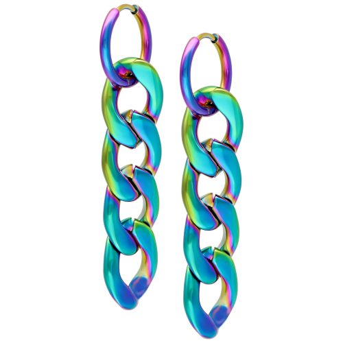 Zwei farbenfrohe Chunky Hoops aus Edelstahl vor weißem Hintergrund