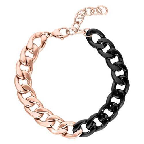 Zweifarbiges Armband aus Chirurgenstahl, Kettenglieder in Roségold und Schwarz auf weißem Hintergrund