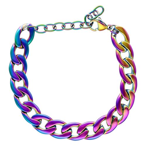 Anodisiertes Armband aus Chirurgenstahl in Regenbogenfarben auf weißem Hintergrund
