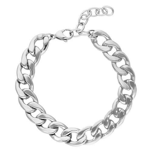 Silbernes Chunky Armband aus Chirurgenstahl auf weißem Hintergrund