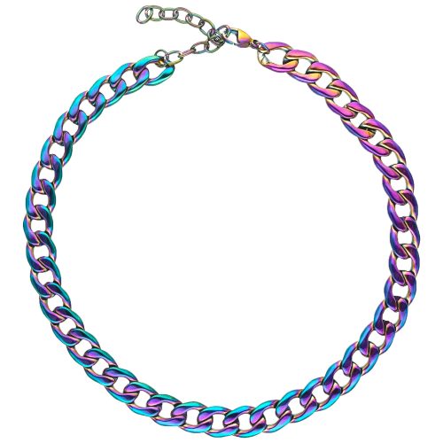 Bunte, schillernde Anodized Chunky Kette aus Chirurgenstahl auf weißem Hintergrund