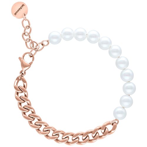 Roségoldenes Armband mit großen Perlen auf weißem Hintergrund